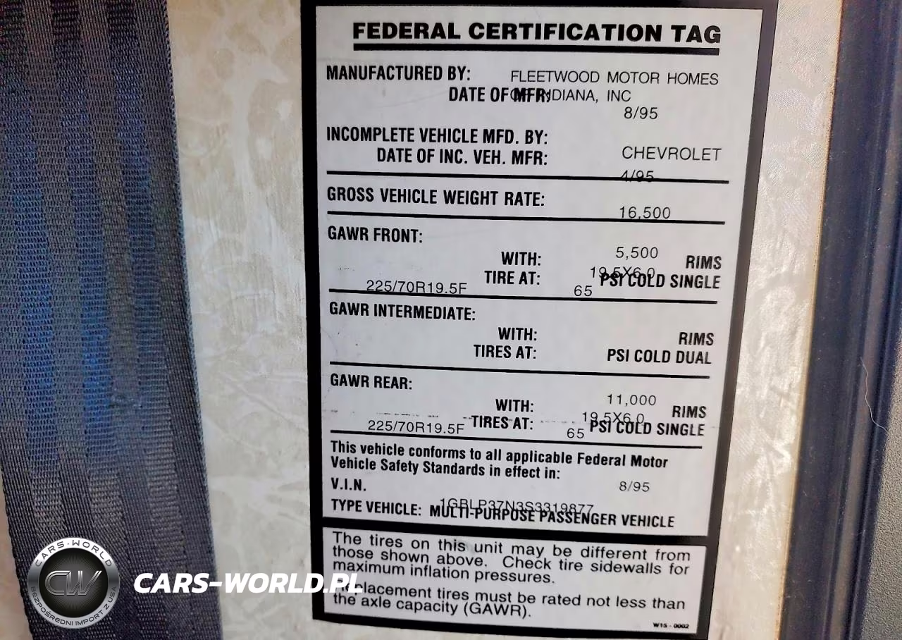 1996 Chevrolet Pacearrorr Rv VIN:1GBLP37N3S3319877 - 10