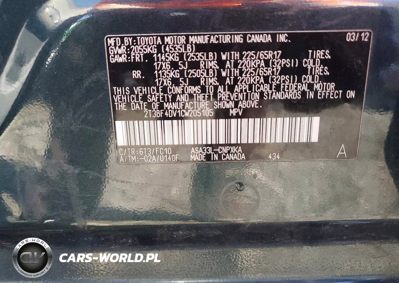 2012 Toyota Rav4 Base VIN:2T3BF4DV1CW205105 - 13