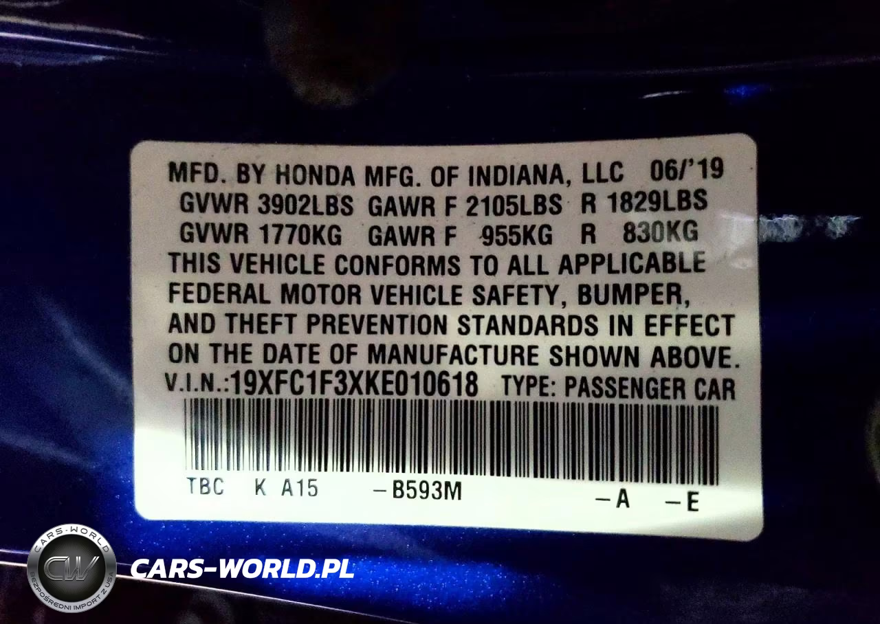 2019 Honda Civic Ex VIN:19XFC1F3XKE010618 - 12