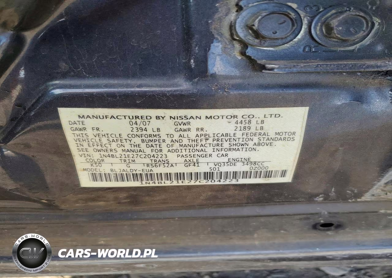 2007 Nissan Altima 3.5 Se VIN:1N4BL21E27C204223 - 12