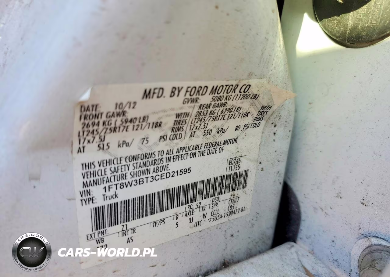 2012 Ford F350 Super Duty VIN:1FT8W3BT3CED21595 - 13