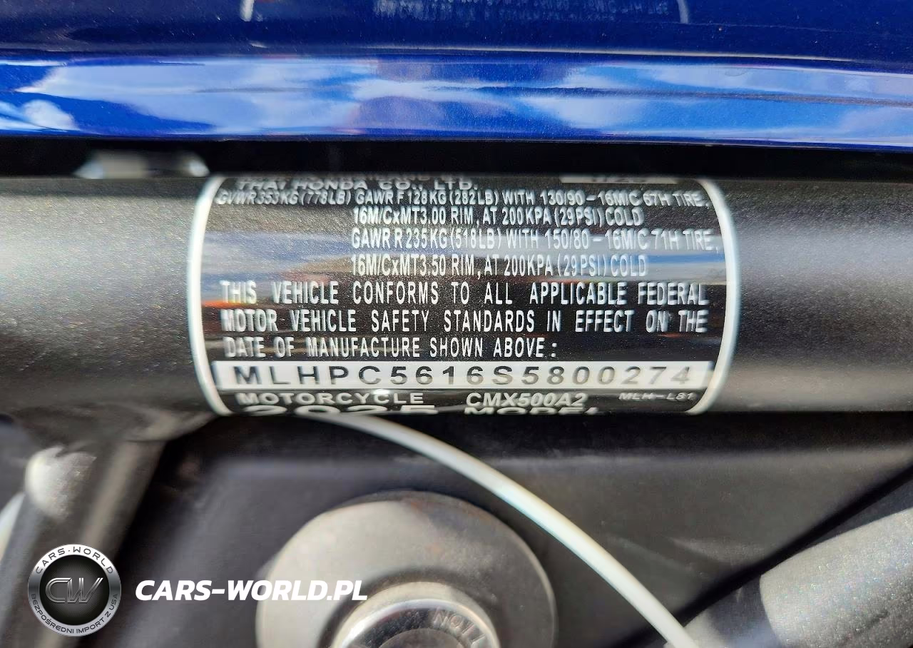 2025 Honda Cmx500 A2 VIN:MLHPC5616S5800274 - 9