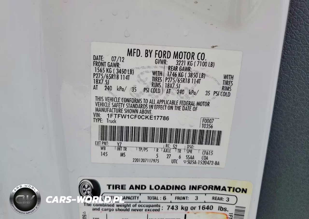 FORD F-150 VIN:1FTFW1CF0CKE17786 - 12