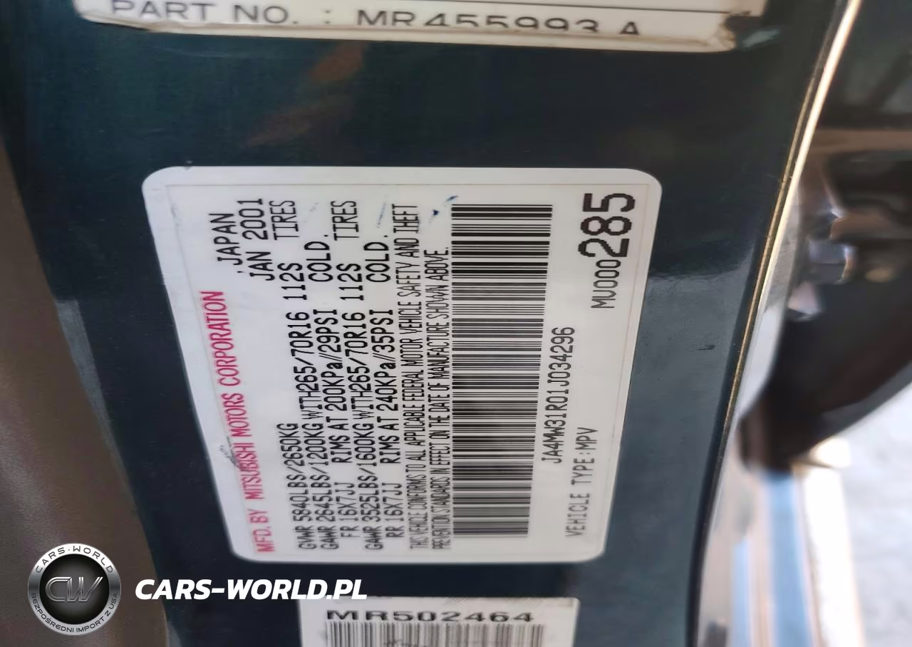 2001 Mitsubishi Montero VIN:JA4MW31R01J034296 - 12