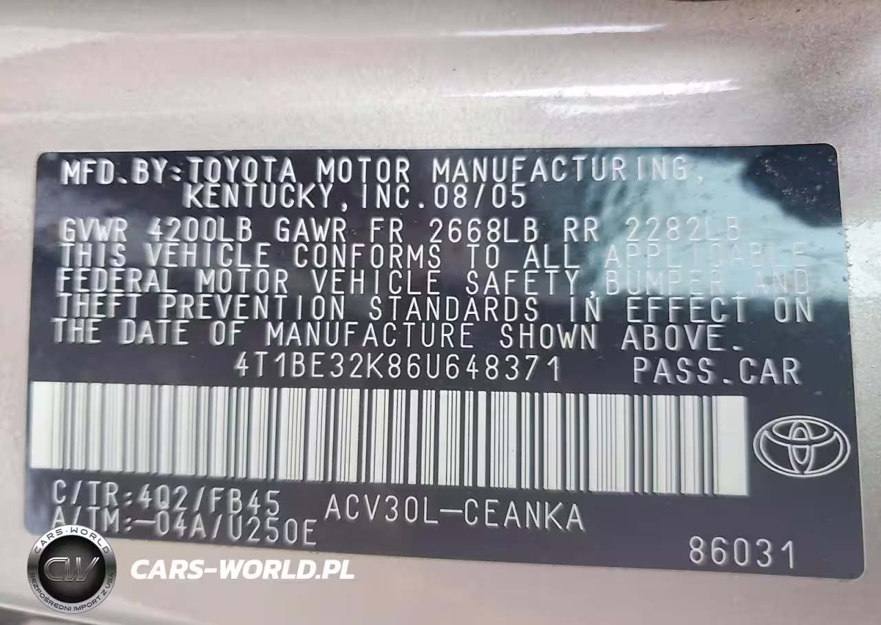 2006 Toyota Camry Le VIN:4T1BE32K86U648371 - 12
