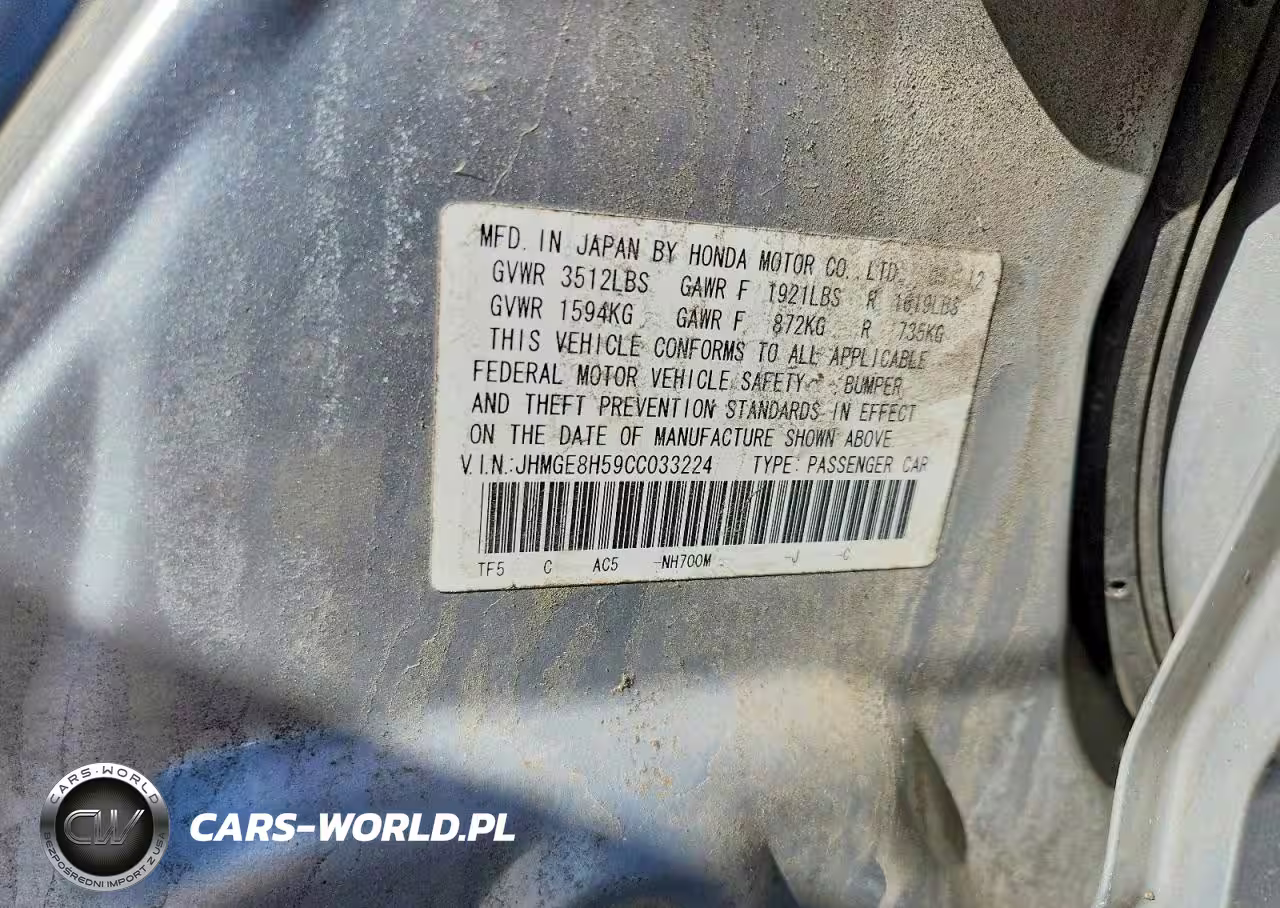 2012 Honda Fit Sport VIN:JHMGE8H59CC033224 - 12