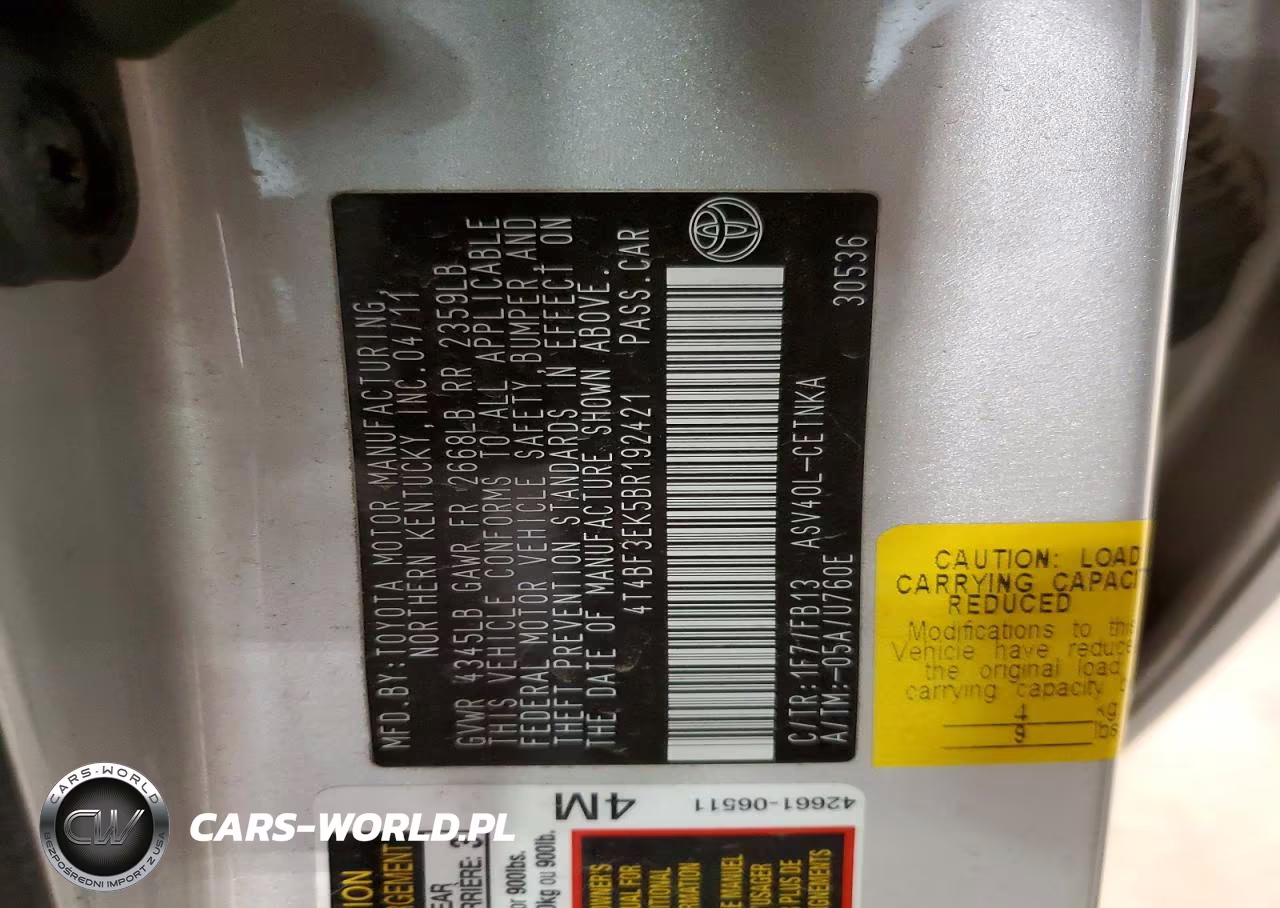 2011 Toyota Camry Le VIN:4T4BF3EK5BR192421 - 12