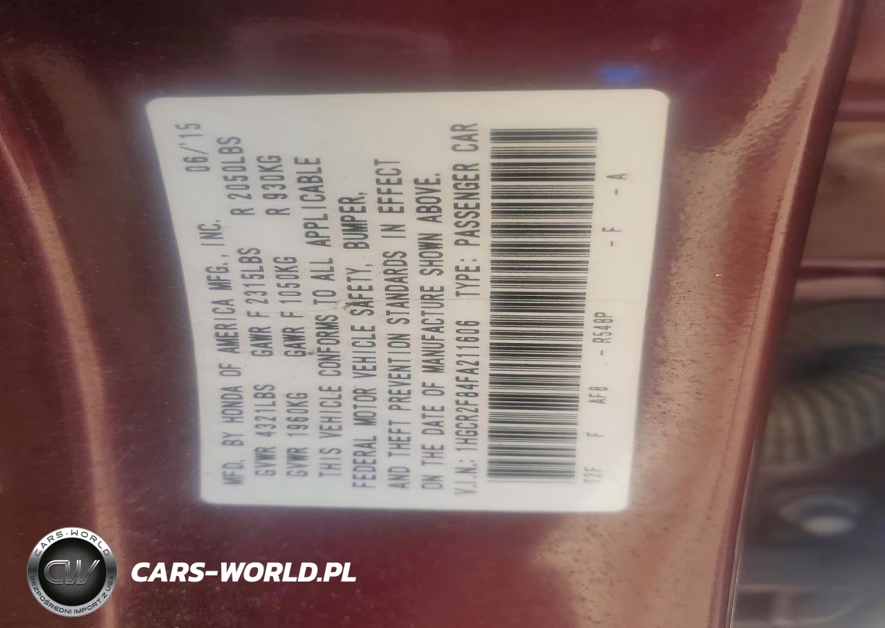 2015 Honda Accord Exl VIN:1HGCR2F84FA211606 - 12
