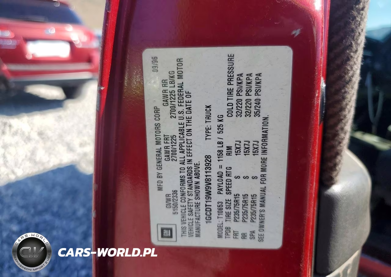 1997 Chevrolet S Truck S10 VIN:1GCDT19W9V8113928 - 12