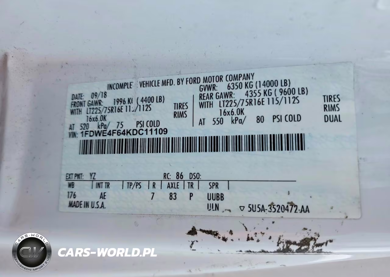 2019 Ford E450 Delivery Truck VIN:1FDWE4F64KDC11109 - 12