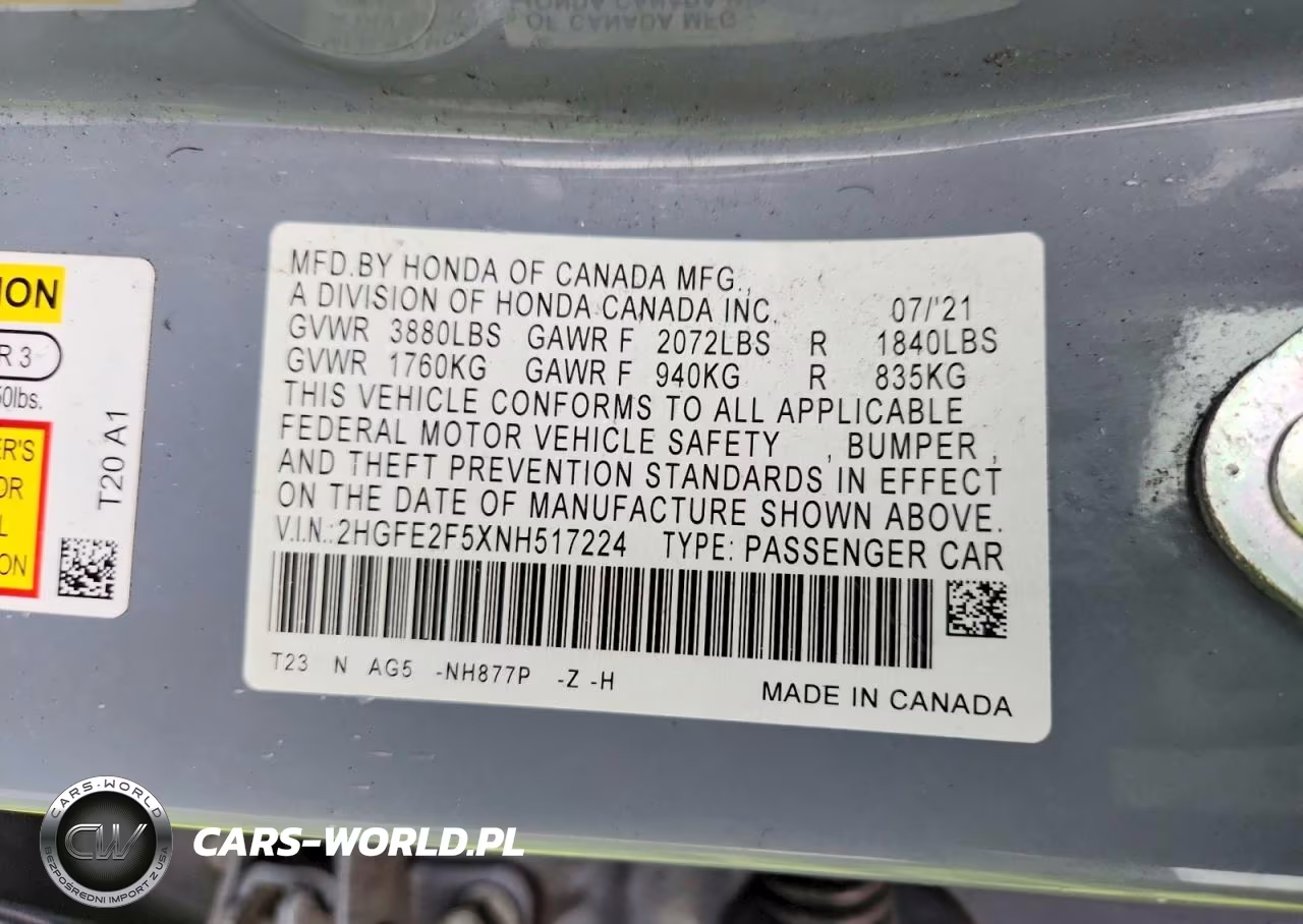 2022 Honda Civic Sport VIN:2HGFE2F5XNH517224 - 12