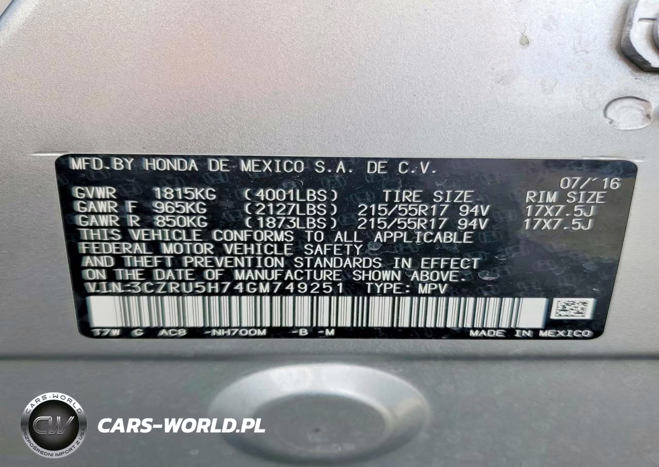 2016 Honda Hr-V Exl VIN:3CZRU5H74GM749251 - 12