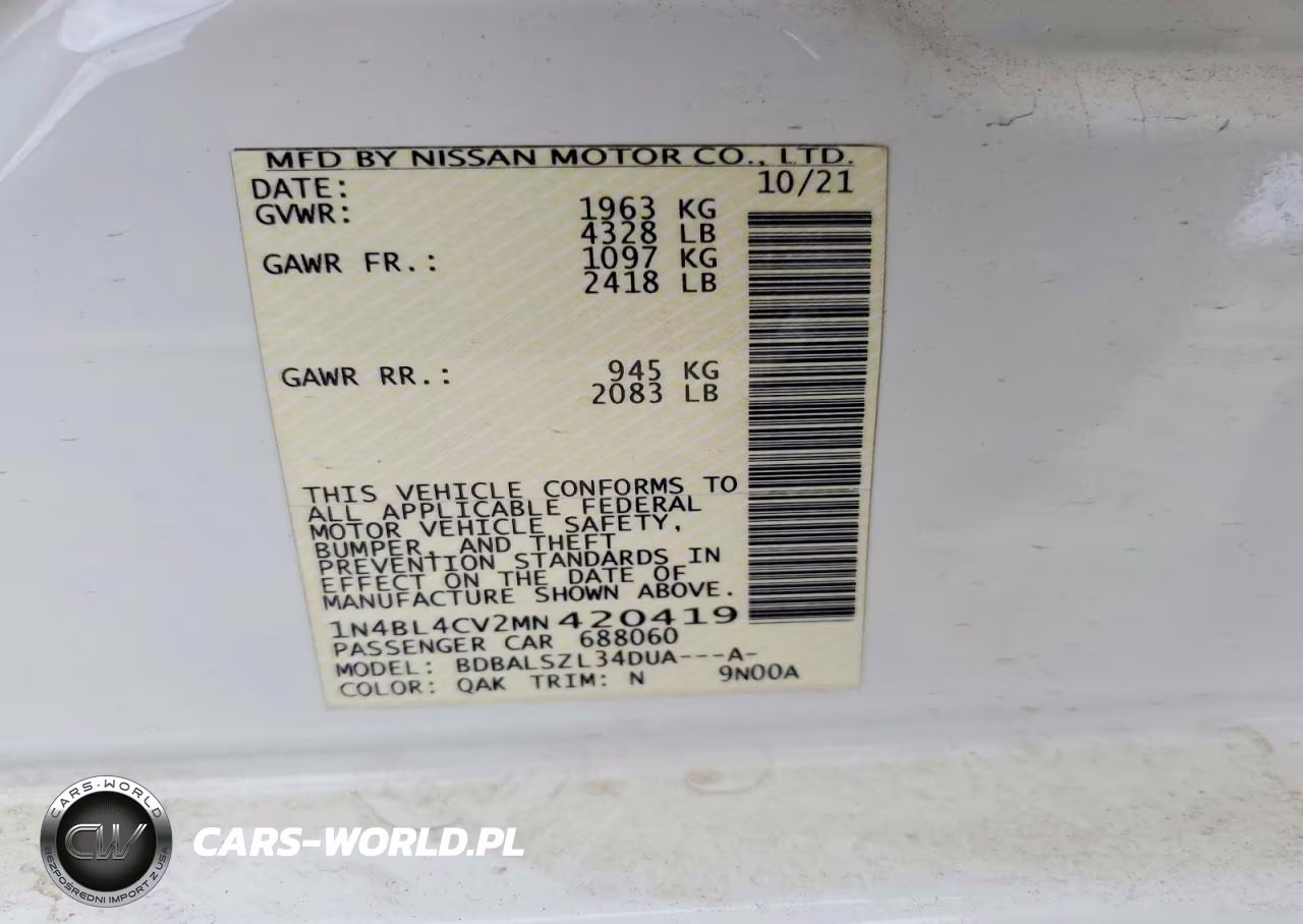 2021 Nissan Altima 2.5 Sr VIN:1N4BL4CV2MN420419 - 13