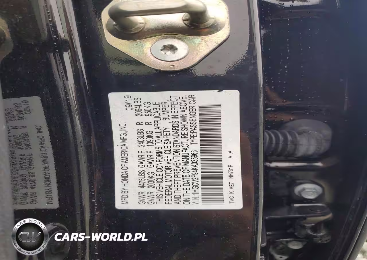 2019 Honda Accord Touring VIN:1HGCV2F94KA035963 - 12