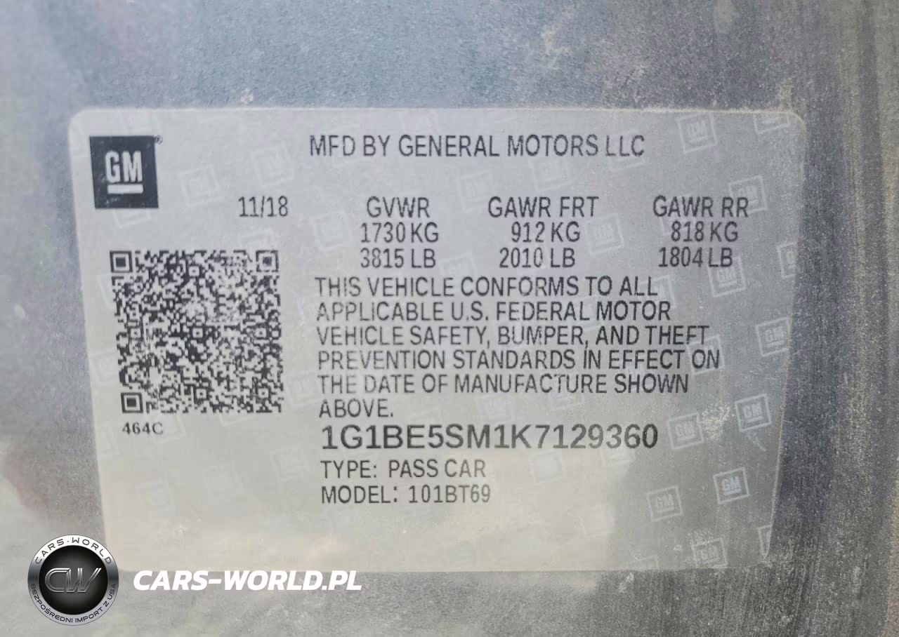 2019 CHEVROLET CRUZE LT VIN:1G1BE5SM1K7129360 - 12