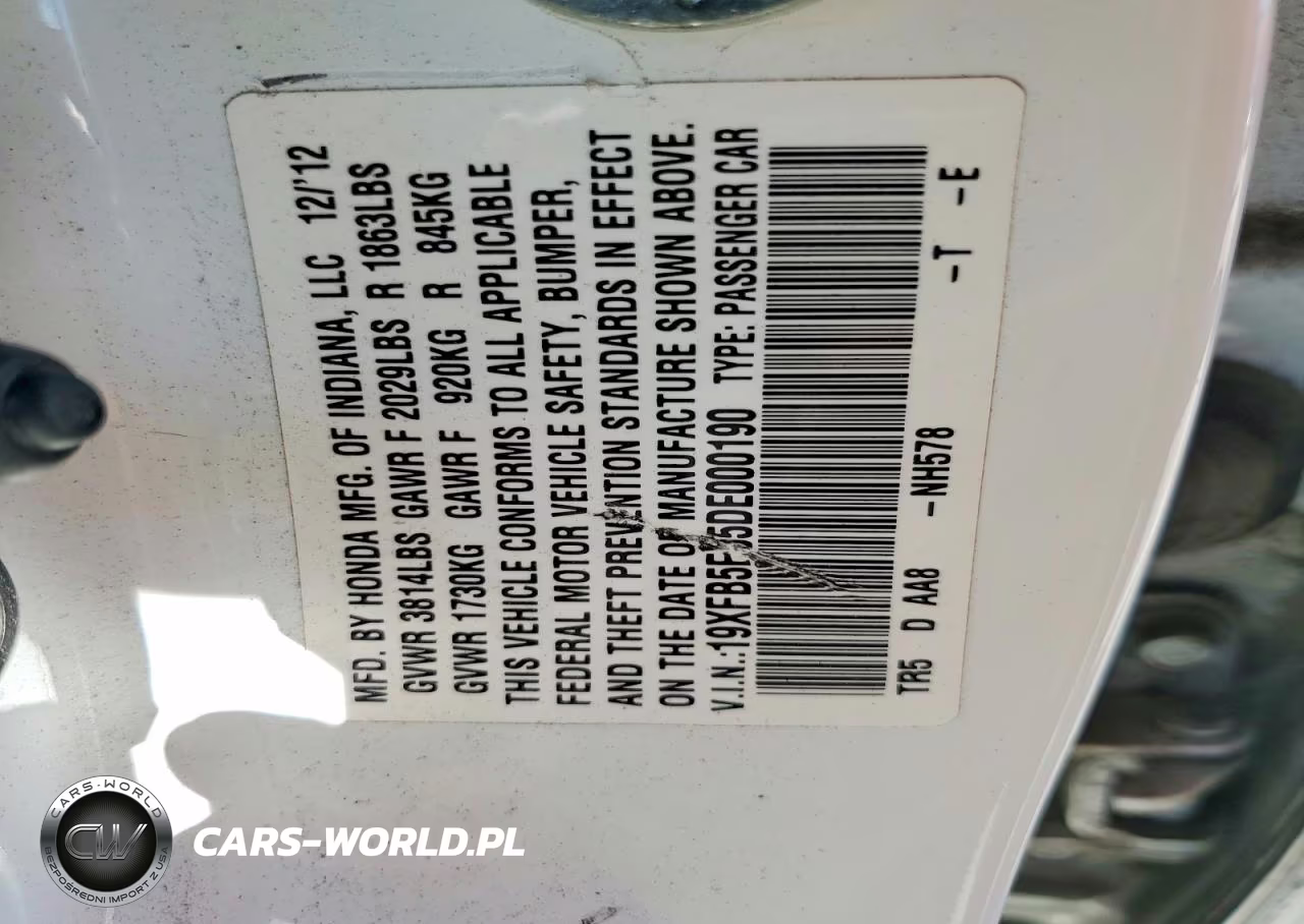 2013 Honda Civic Natural Gas VIN:19XFB5F55DE000190 - 13