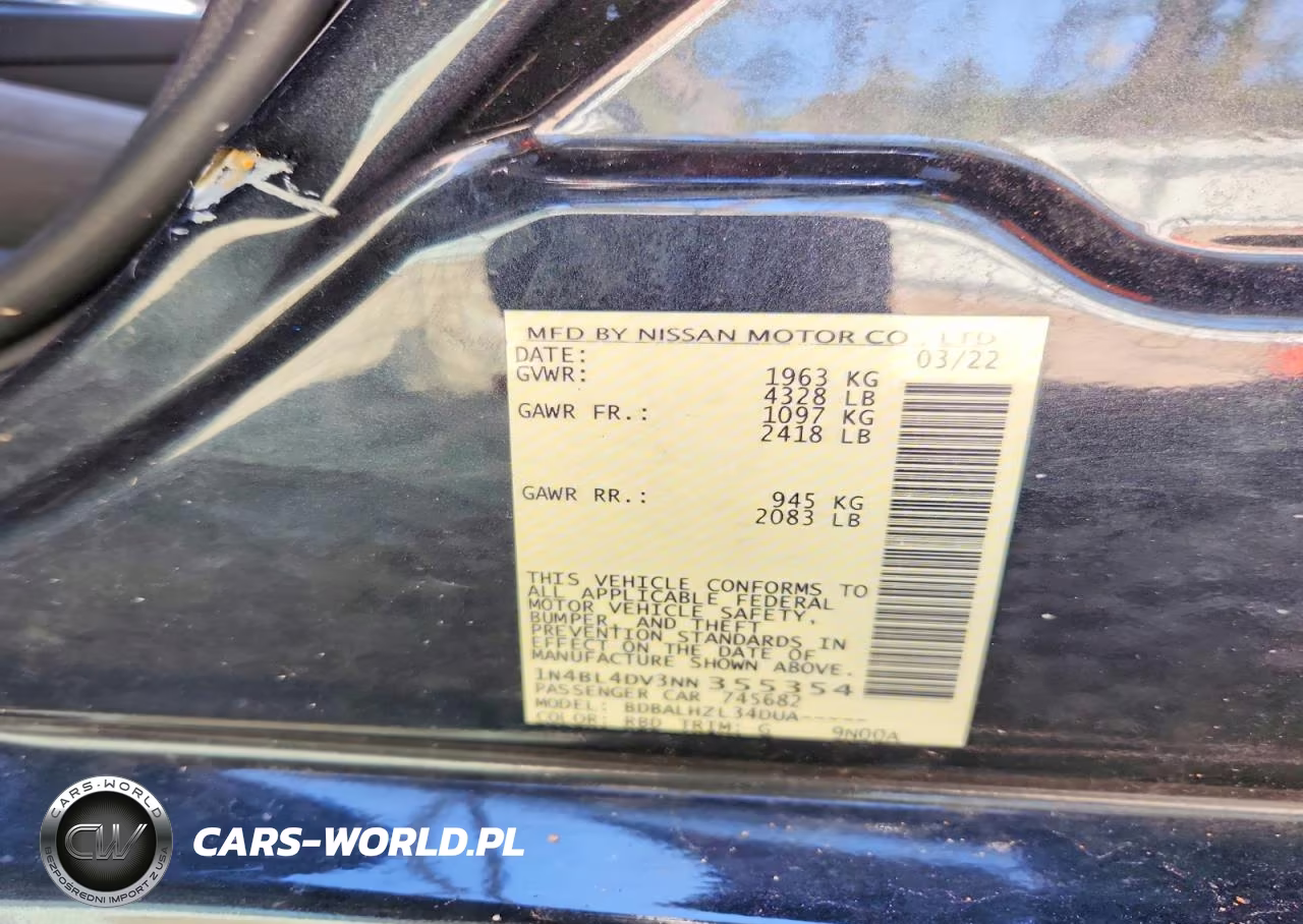 2022 Nissan Altima 2.5 Sv VIN:1N4BL4DV3NN355354 - 12