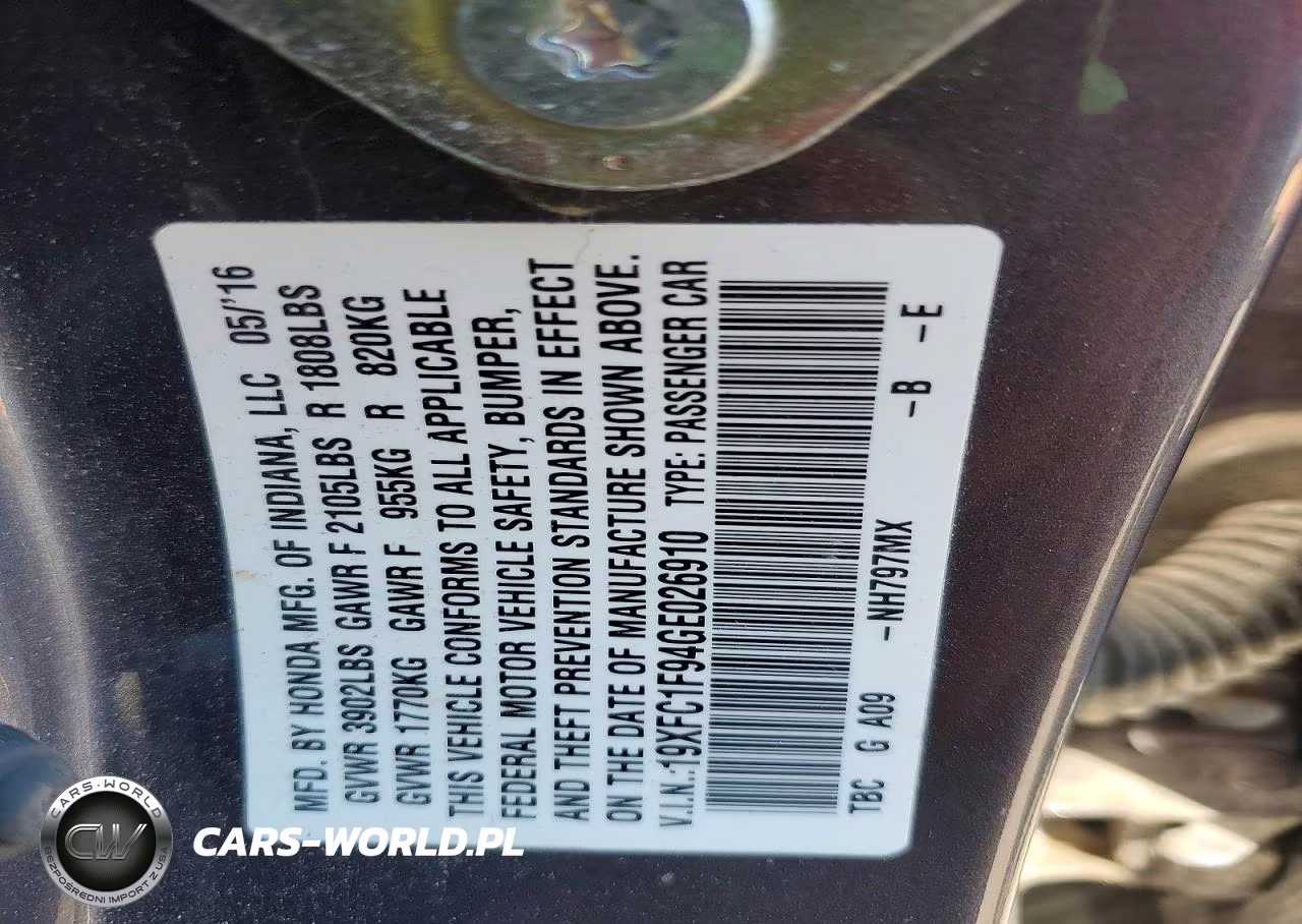 2016 Honda Civic Touring VIN:19XFC1F94GE026910 - 13