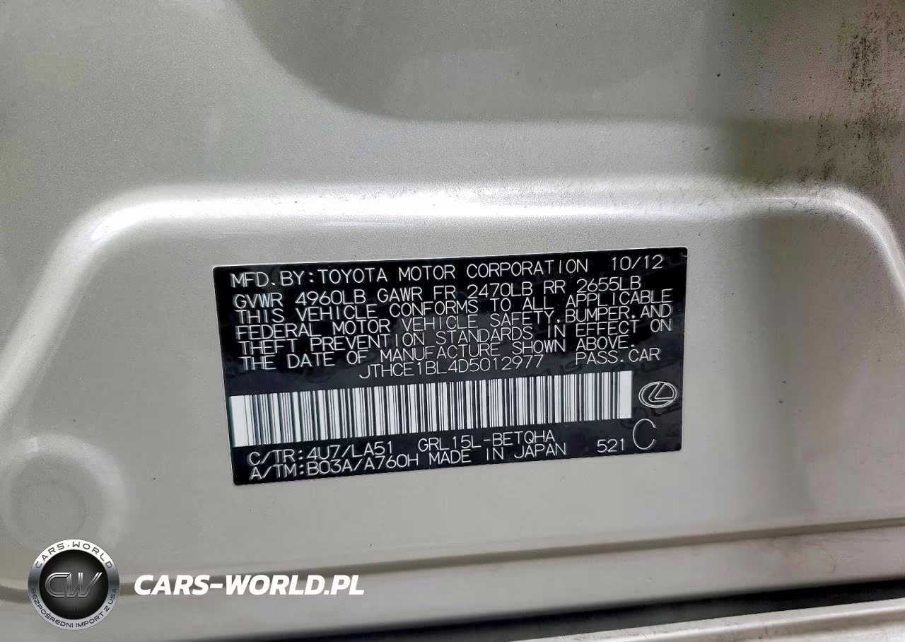2013 Lexus Gs 350 Base VIN:JTHCE1BL4D5012977 - 12