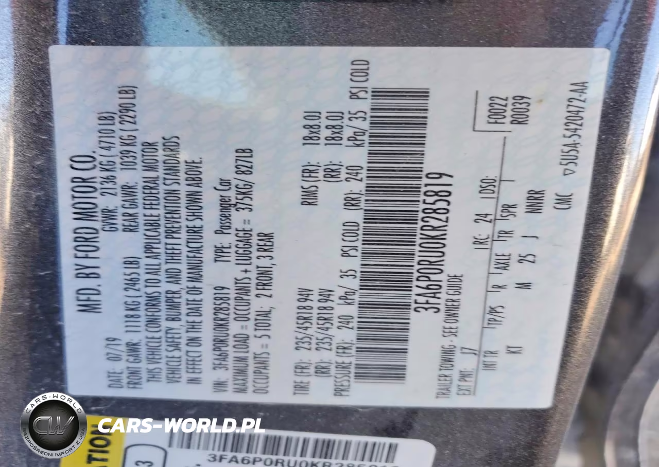 2019 Ford Fusion Titanium VIN:3FA6P0RU0KR285819 - 12