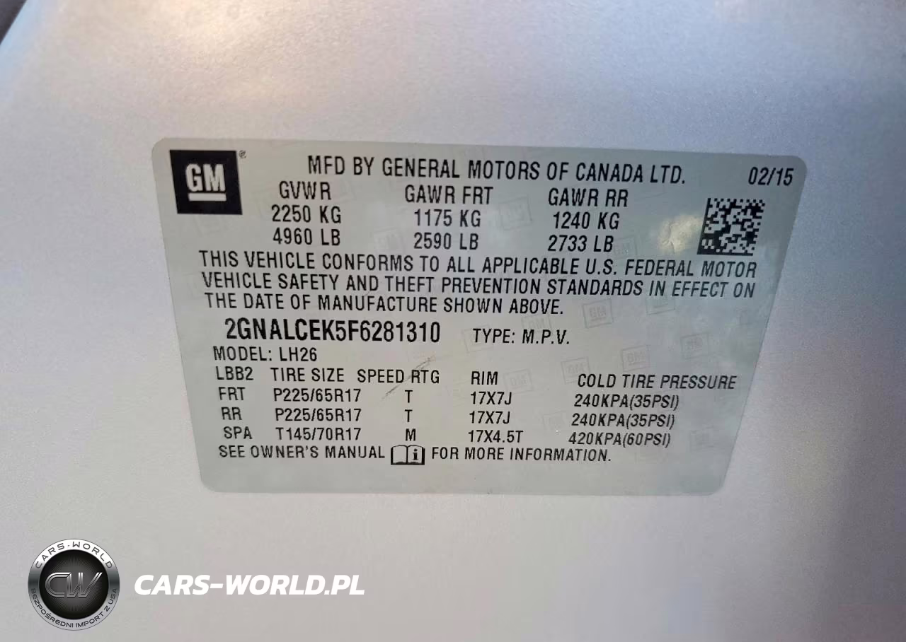 2015 Chevrolet Equinox Lt VIN:2GNALCEK5F6281310 - 13