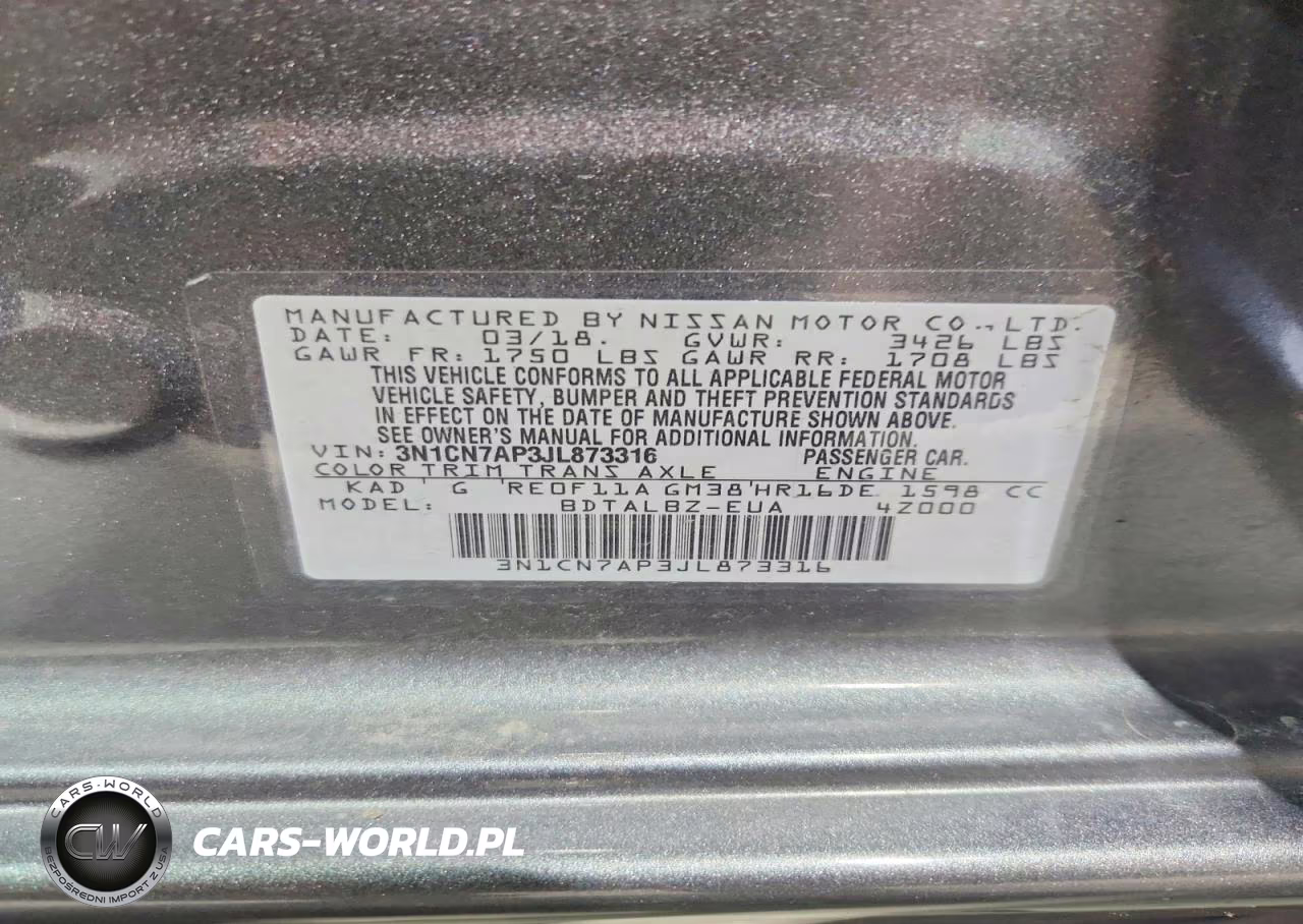 2018 Nissan Versa Sv VIN:3N1CN7AP3JL873316 - 13