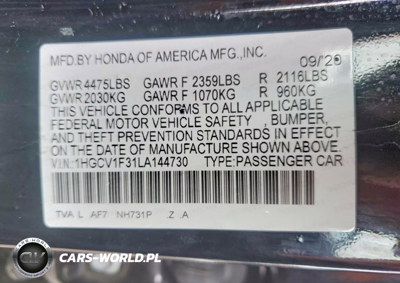 2020 Honda Accord Sport VIN:1HGCV1F31LA144730 - 13
