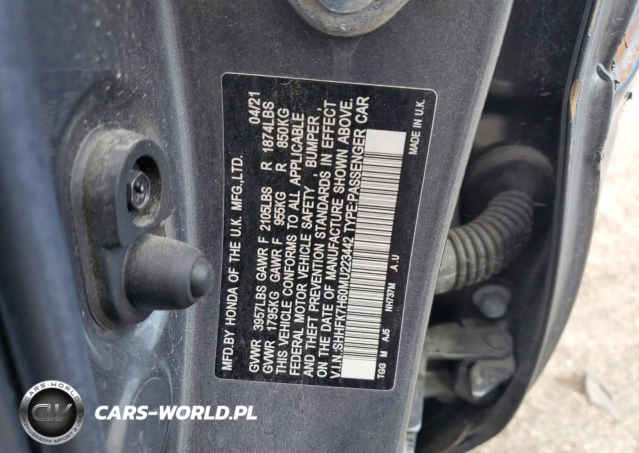 2021 Hond Civic Ex VIN:SHHFK7H60MU223442 - 12