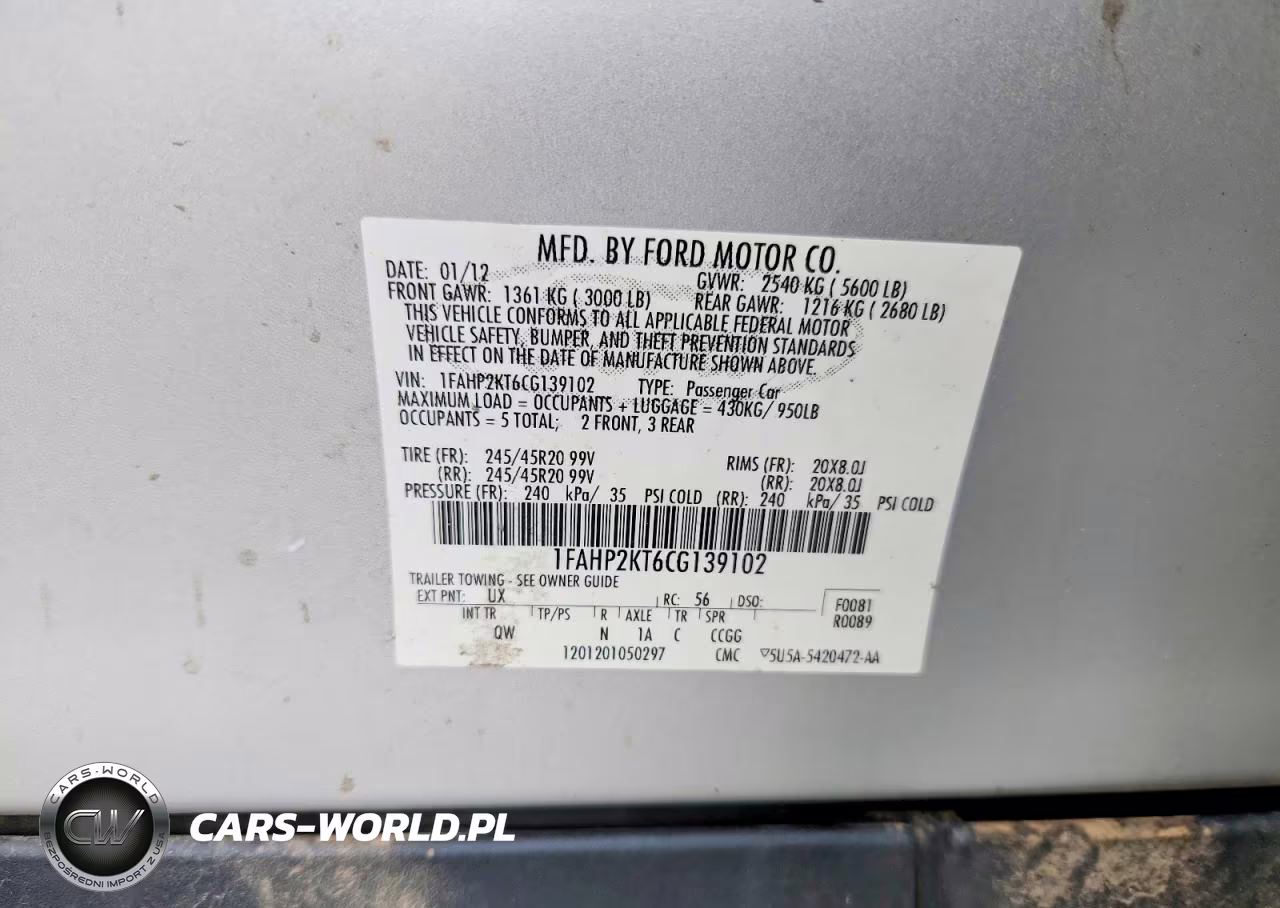 2012 Ford Taurus Sho VIN:1FAHP2KT6CG139102 - 12