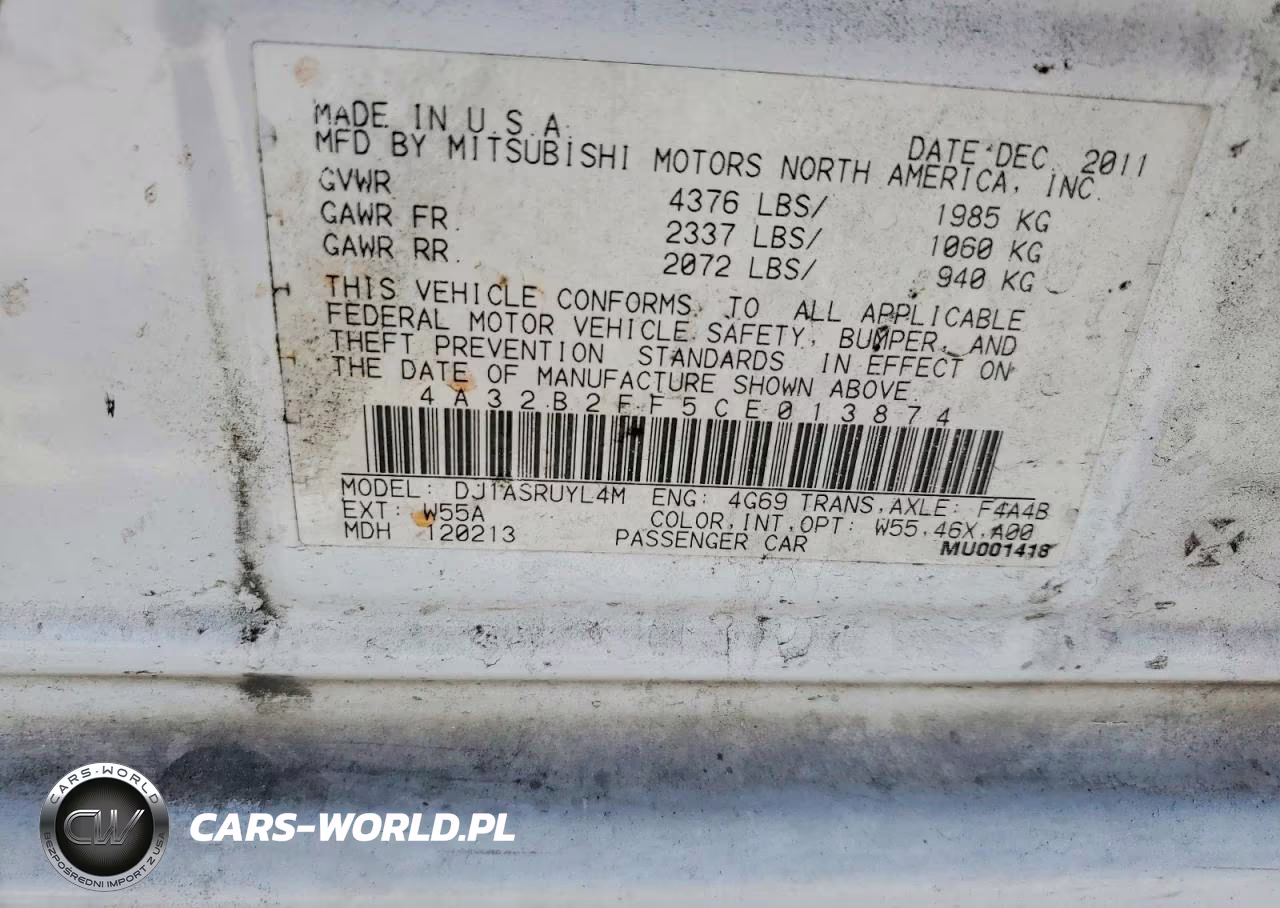 2012 Mitsubishi Galant Fe VIN:4A32B2FF5CE013874 - 12