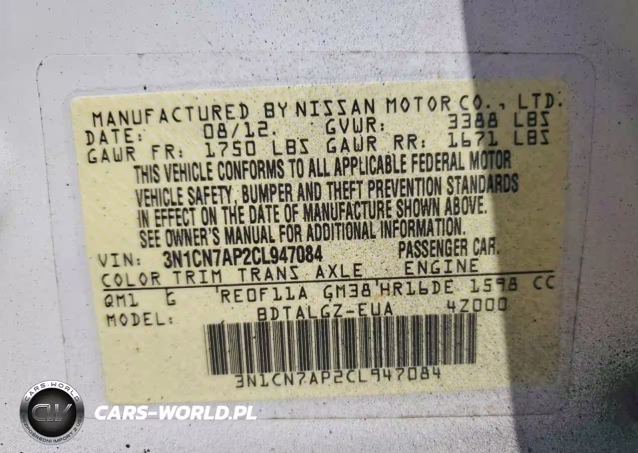 2012 Nissan Versa 1.6 S VIN:3N1CN7AP2CL947084 - 12