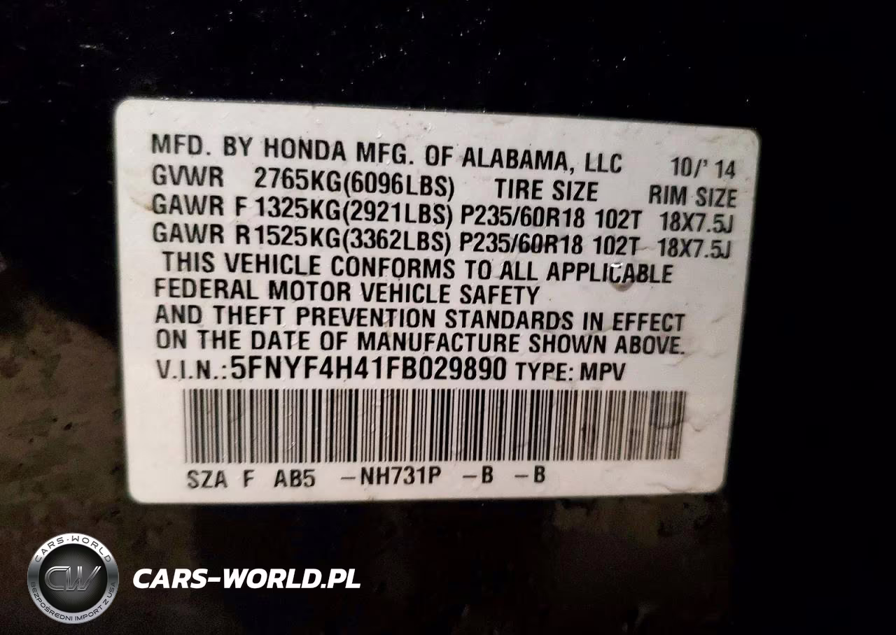 2015 Honda Pilot Ex VIN:5FNYF4H41FB029890 - 13