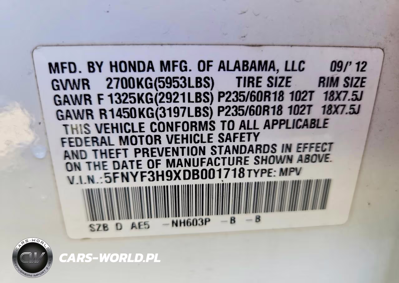 2013 Honda Pilot Touring VIN:5FNYF3H9XDB001718 - 13