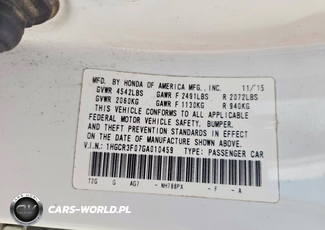 2016 Honda Accord Exl VIN:1HGCR3F07GA010459 - 12