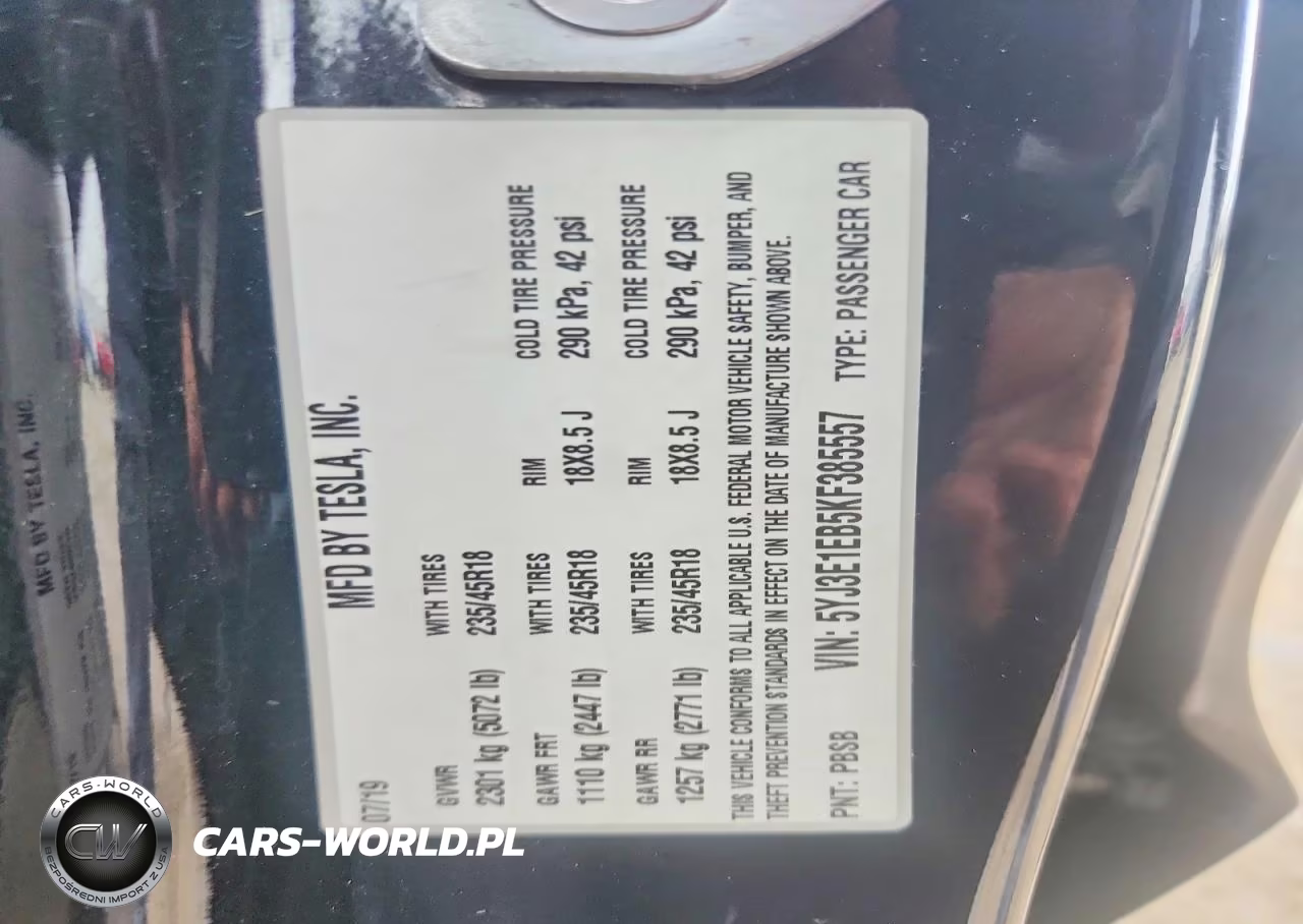 2019 Tesla Model 3 VIN:5YJ3E1EB5KF385557 - 12