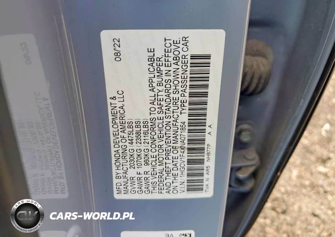 2022 Honda Accord Sport Se VIN:1HGCV1F4XNA071854 - 12