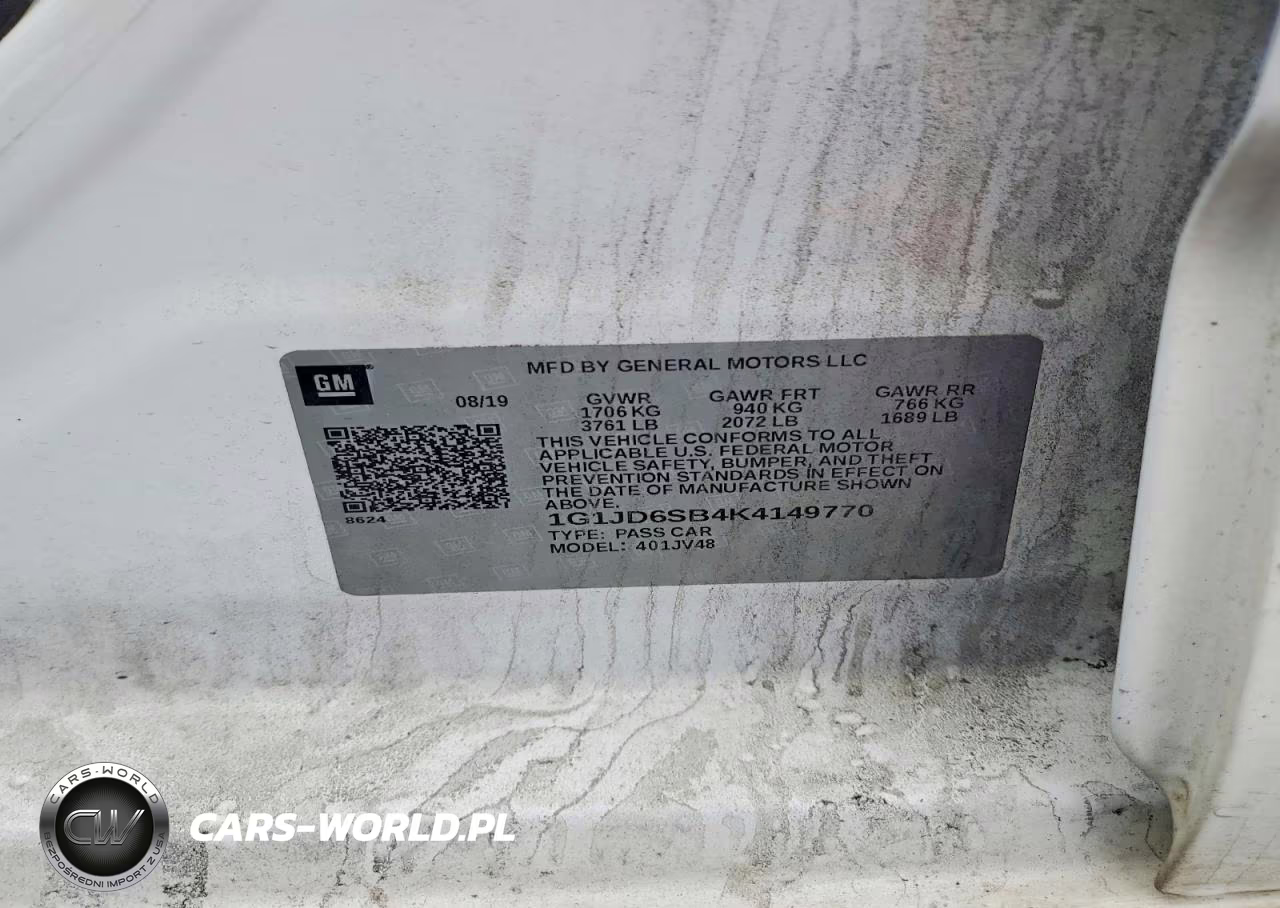 2019 Chev Sonic Lt VIN:1G1JD6SB4K4149770 - 12