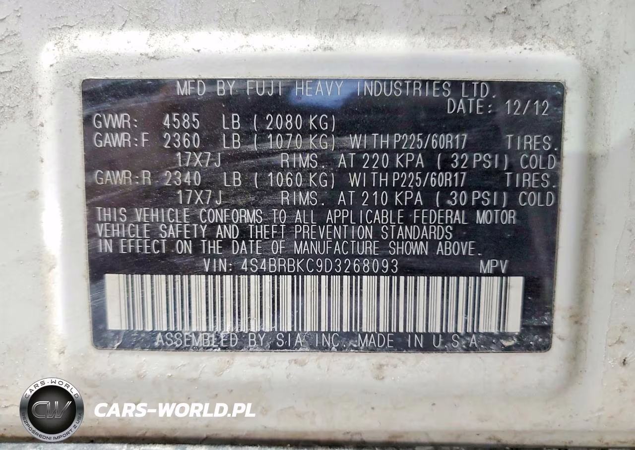 2013 Subaru Outback 2.5I Limited VIN:4S4BRBKC9D3268093 - 12