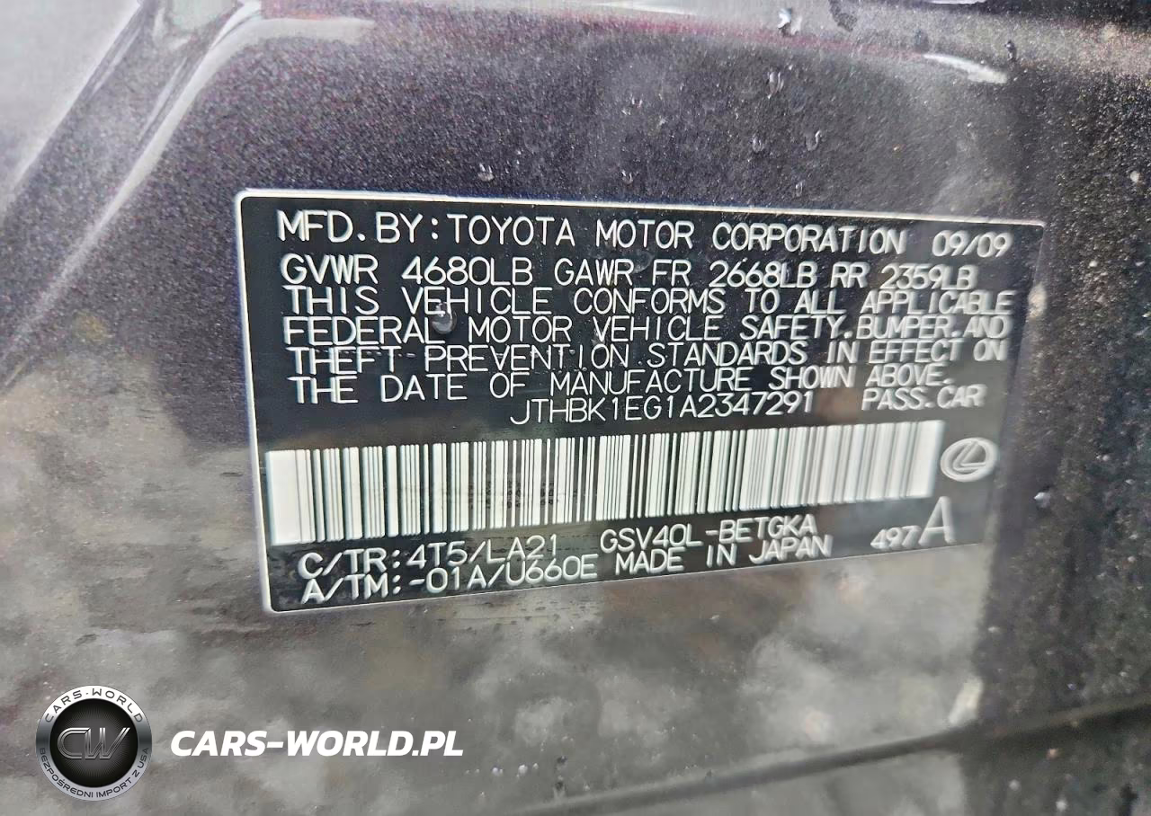 2010 Lexus Es 350 Base VIN:JTHBK1EG1A2347291 - 12