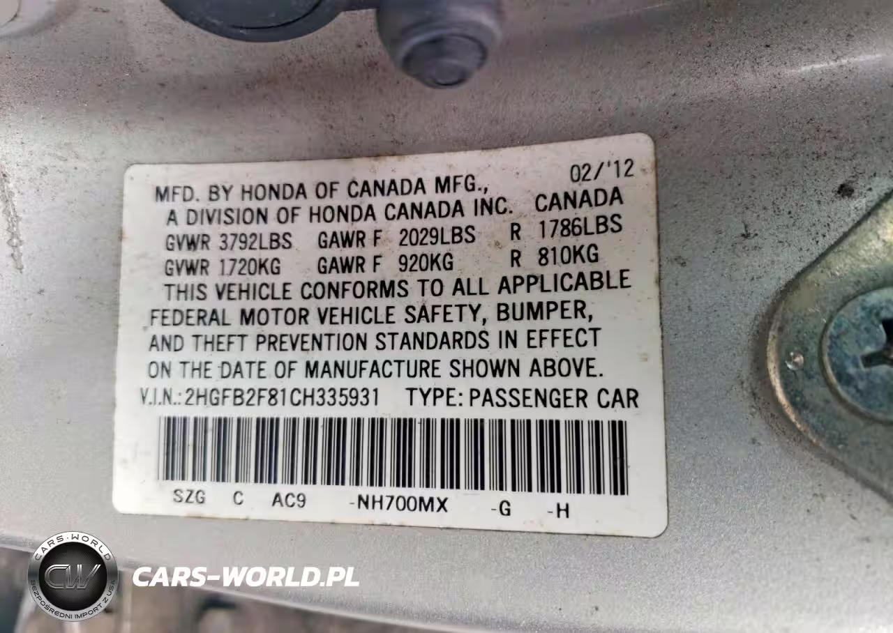 2012 Honda Civic Ex VIN:2HGFB2F81CH335931 - 12