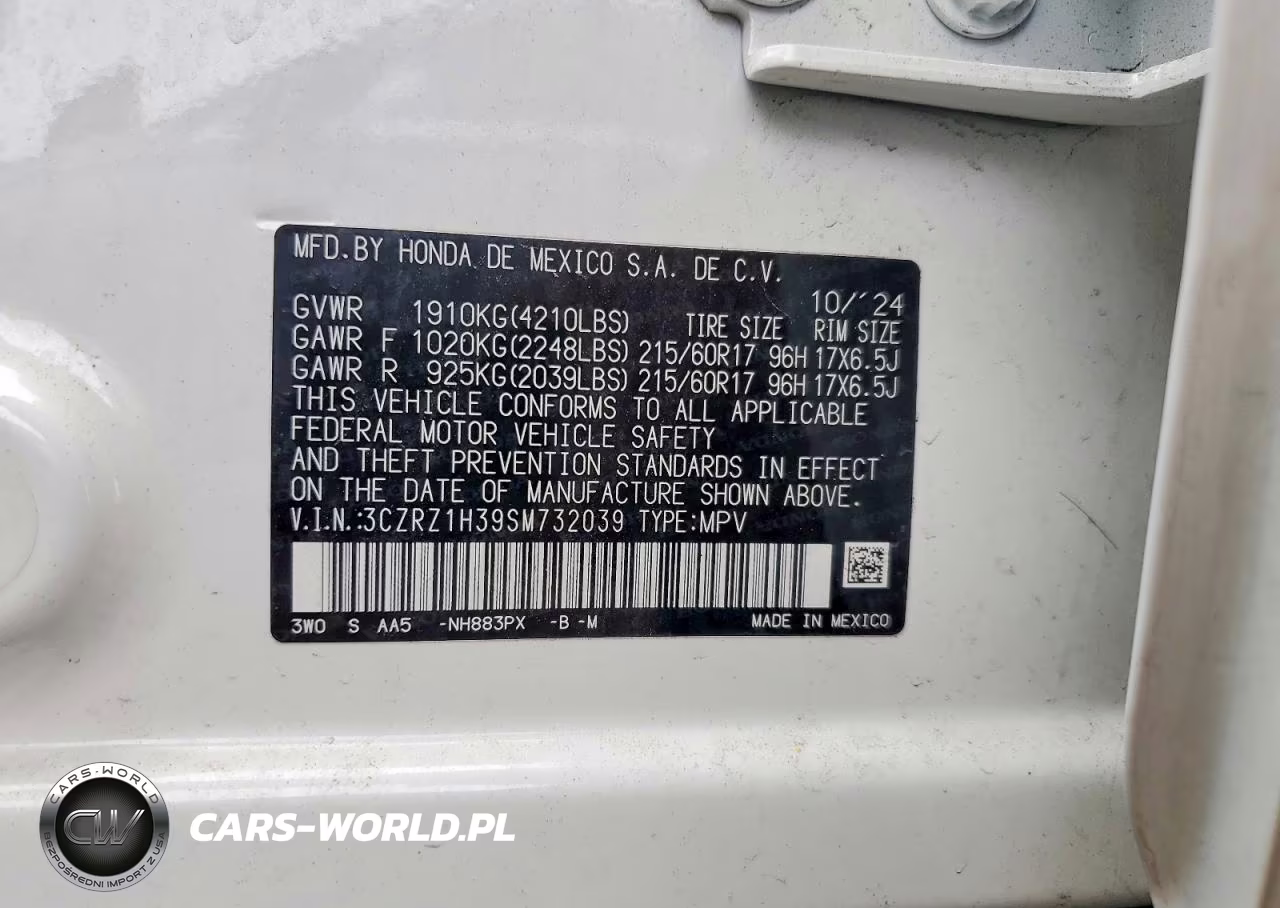 2025 Honda Hr-V Lx VIN:3CZRZ1H39SM732039 - 12