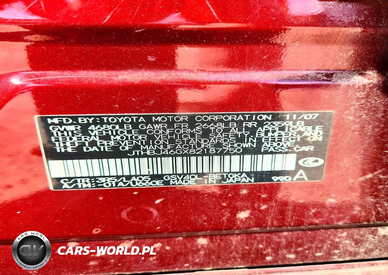 2008 Lexus Es 350 Base VIN:JTHBJ46GX82187750 - 12