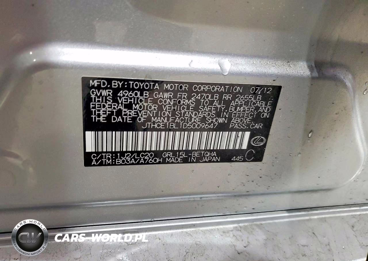 2013 Lexus Gs 350 Base VIN:JTHCE1BL1D5009647 - 12