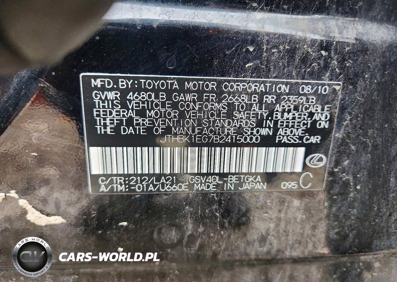 2011 Lexus Es 350 Base VIN:JTHBK1EG7B2415000 - 13