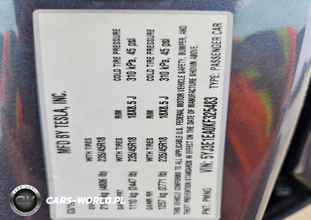 2019 Tesla Model 3 VIN:5YJ3E1EA0KF325483 - 12