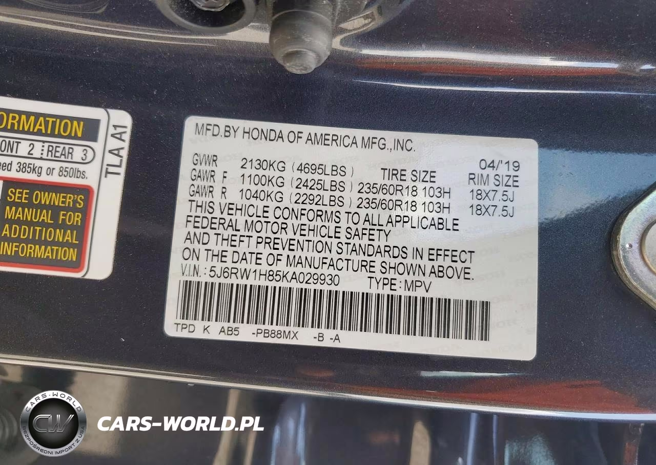 2019 Honda Cr-V Exl VIN:5J6RW1H85KA029930 - 13