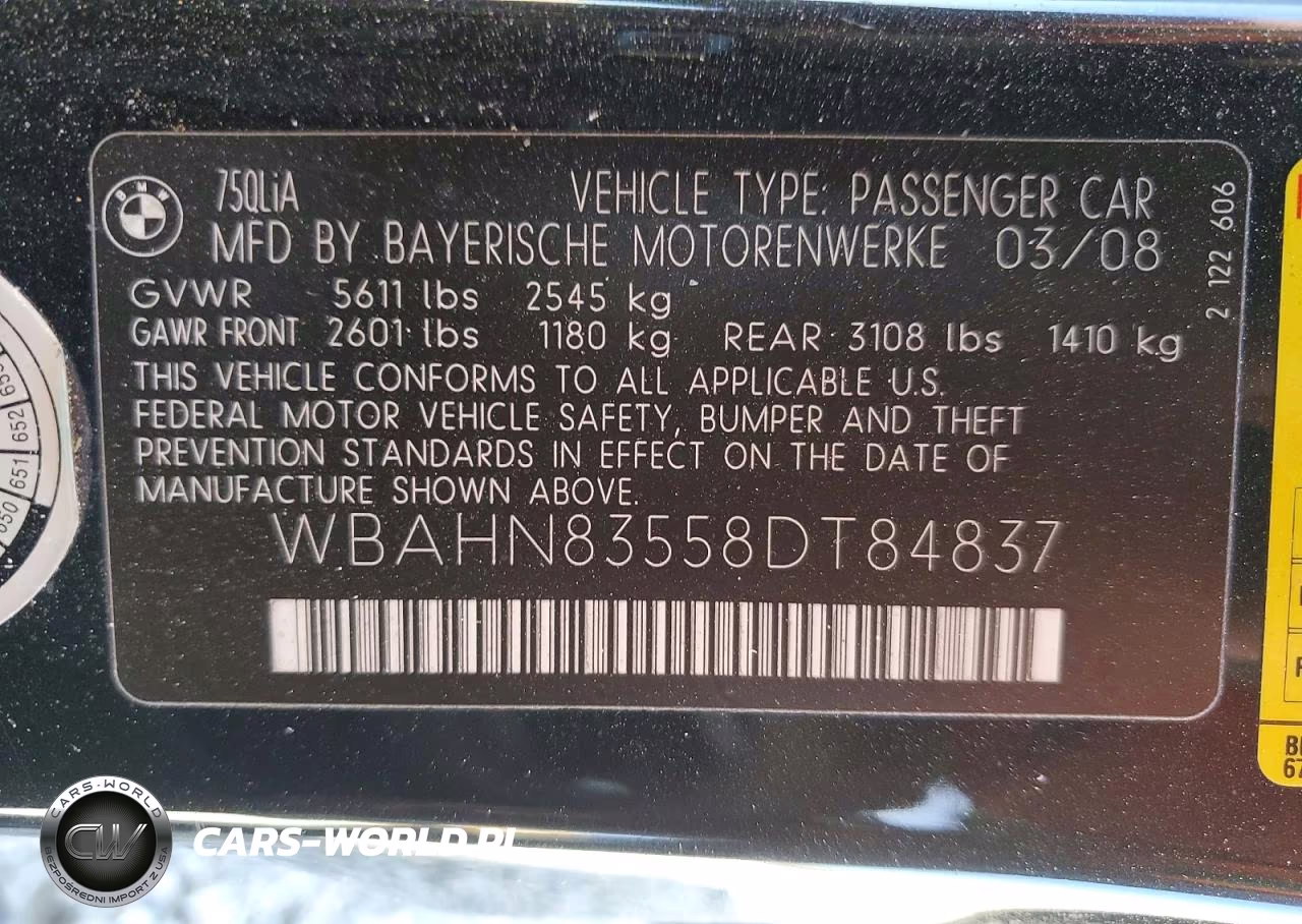 2008 BMW 750 Li VIN:WBAHN83558DT84837 - 12