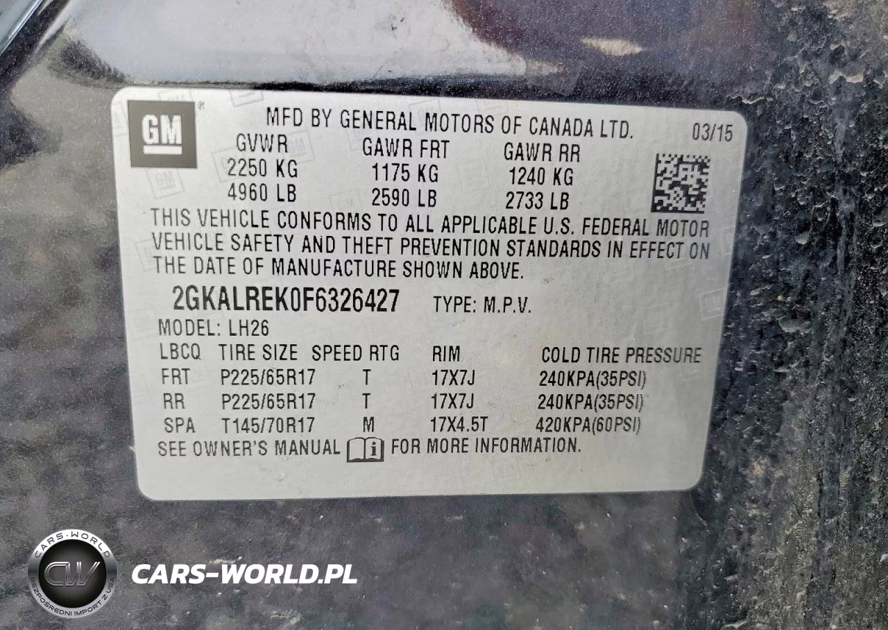 2015 GMC Terrain Sle VIN:2GKALREK0F6326427 - 14