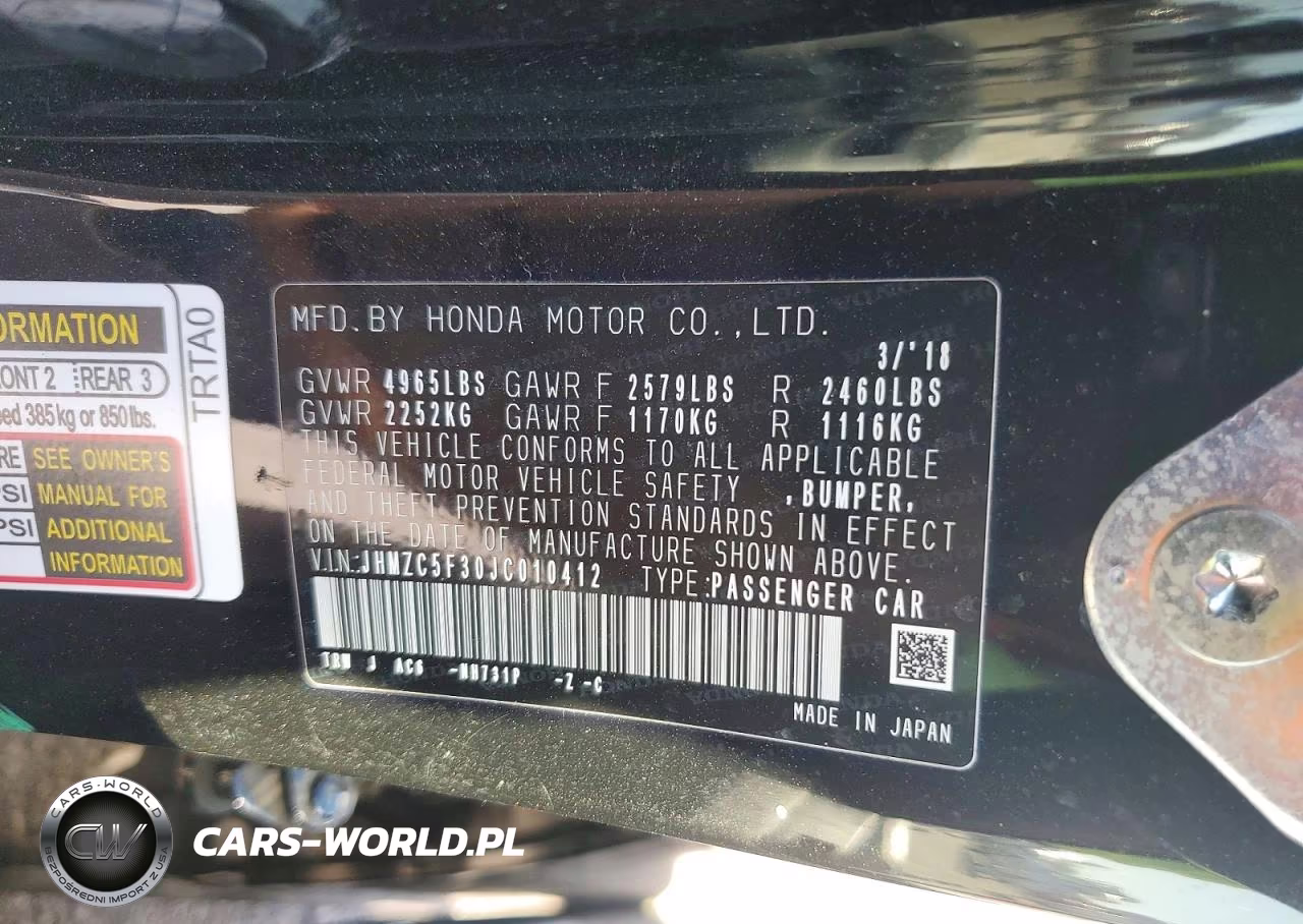 2018 Honda Clarity Touring VIN:JHMZC5F30JC010412 - 13