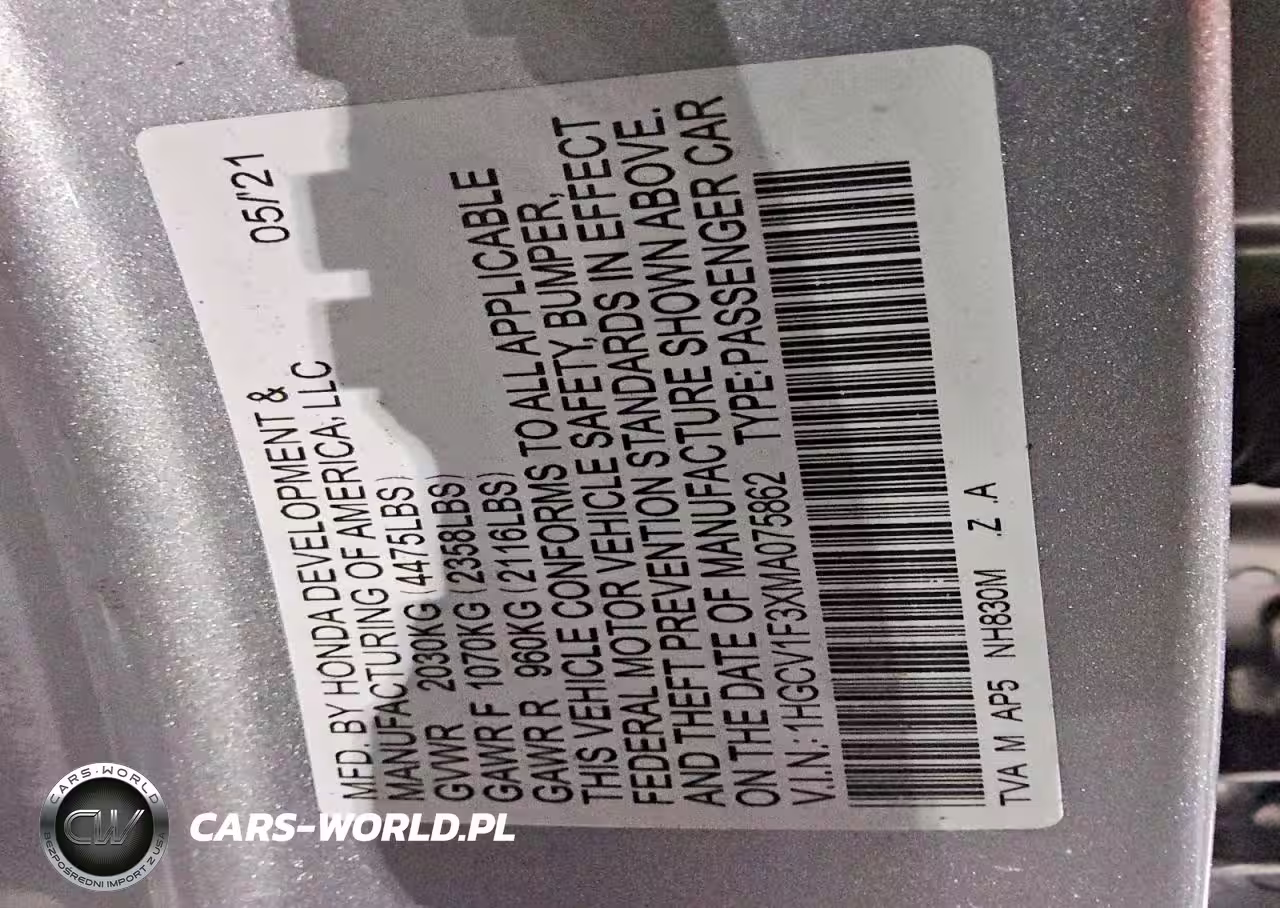 2021 Honda Accord Sport VIN:1HGCV1F3XMA075862 - 12